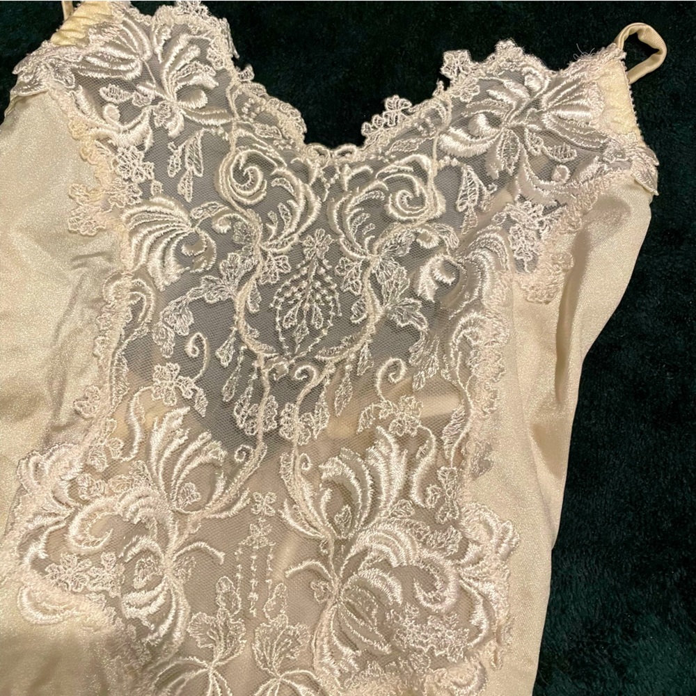 Vintage Ivory (off-white) Lace Lingerie One Piece Bodysuit, Size Small